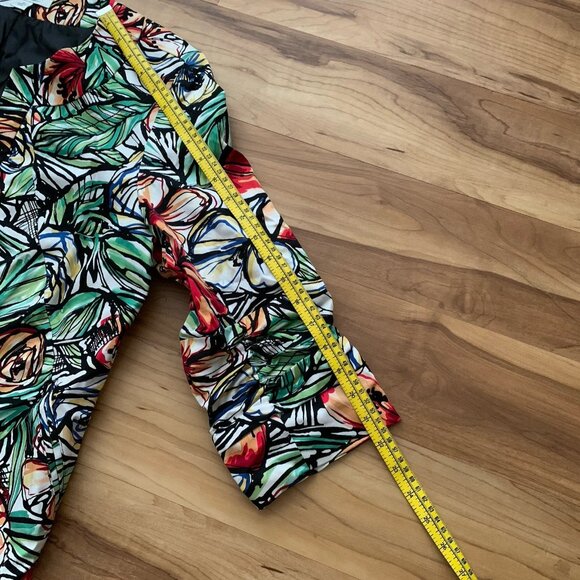 Coldwater Creek Jacket Blazer Size 12 Red Green Floral 3/4 Sleeve Open Front - Picture 6 of 11